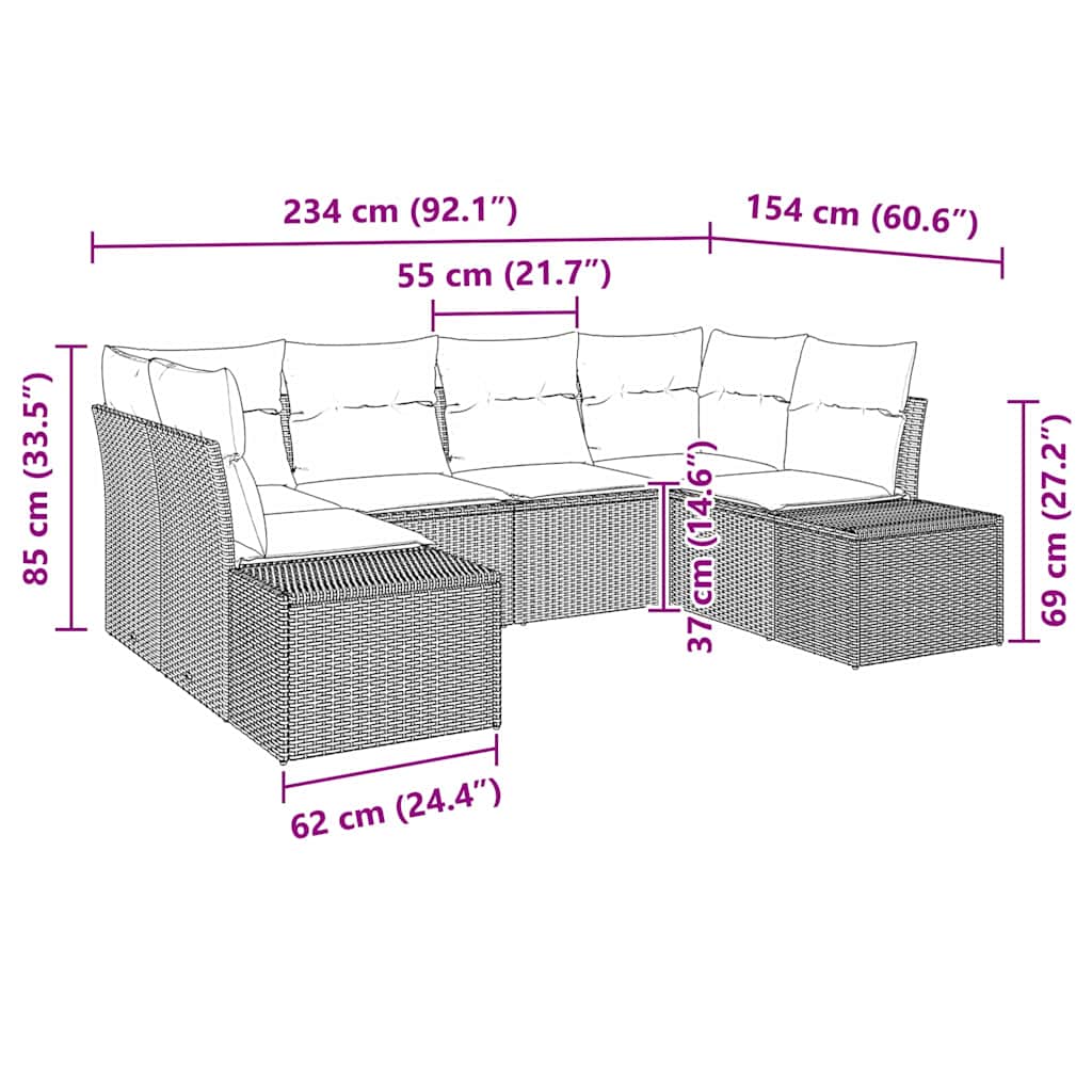 Gartensofa-set mit Kissen 6 pcs Schwarz Poly-Rattan