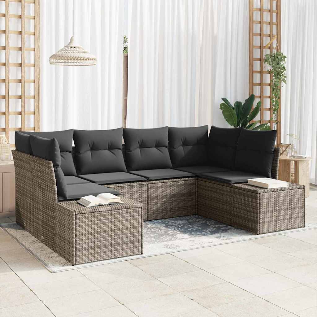 Gartensofa-set mit Kissen 6 pcs Grau Poly-Rattan