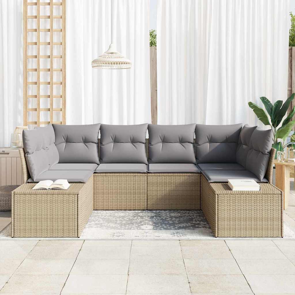 Gartensofa-set mit Kissen 6 pcs Beige Poly-Rattan