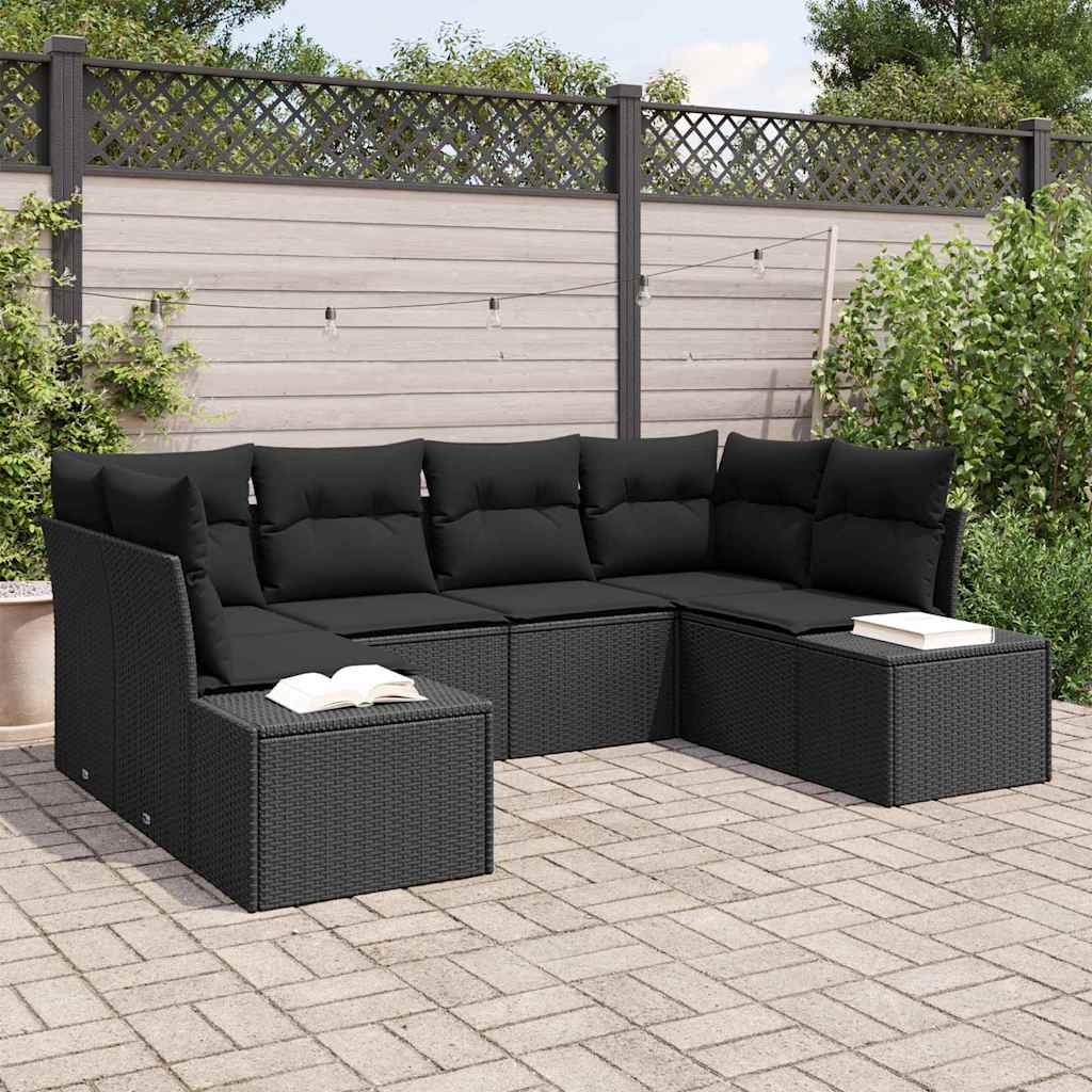 Gartensofa-set mit Kissen 6 pcs Schwarz Poly-Rattan