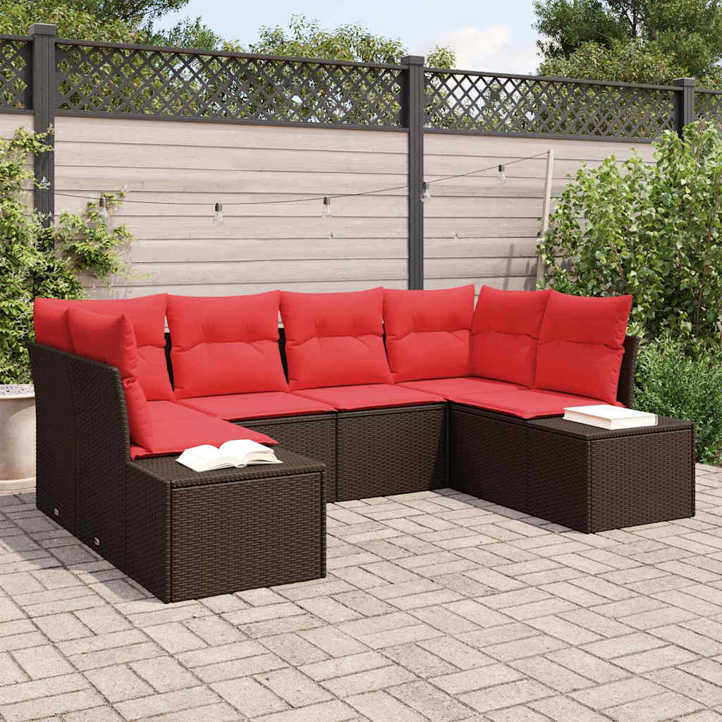 Gartensofa-set mit Kissen 6 pcs Braun Poly-Rattan