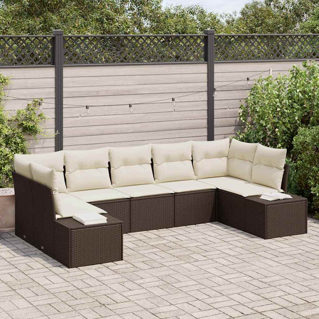 Gartensofa-set mit Kissen 7 pcs Braun Poly-Rattan
