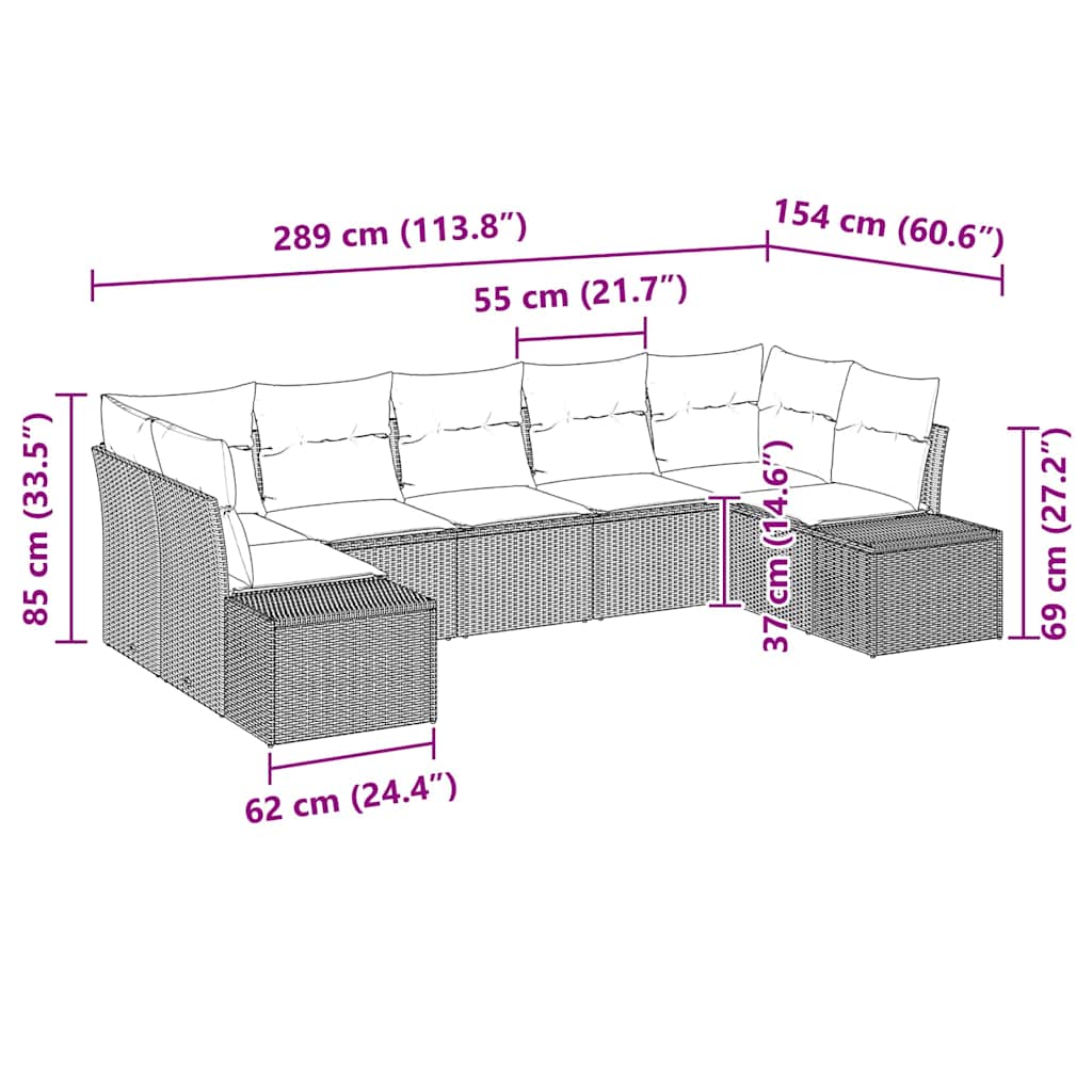 Gartensofa-set mit Kissen 7 pcs Braun Poly-Rattan