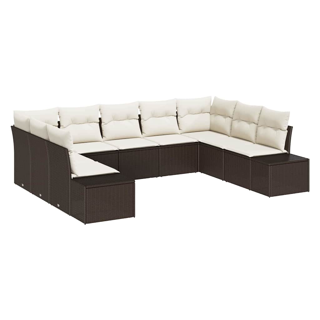 Gartensofa-set mit Kissen 9 pcs Braun Poly-Rattan