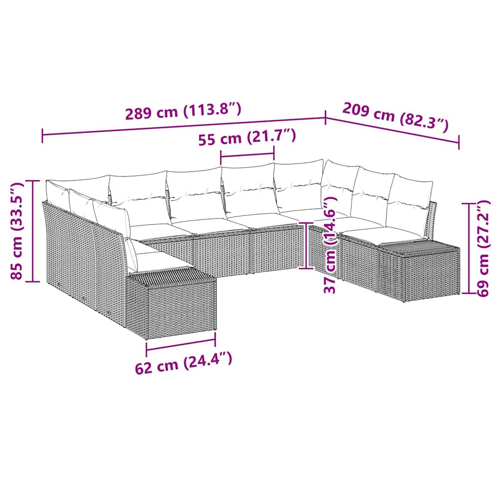 Gartensofa-set mit Kissen 9 pcs Hellgrau Poly-Rattan