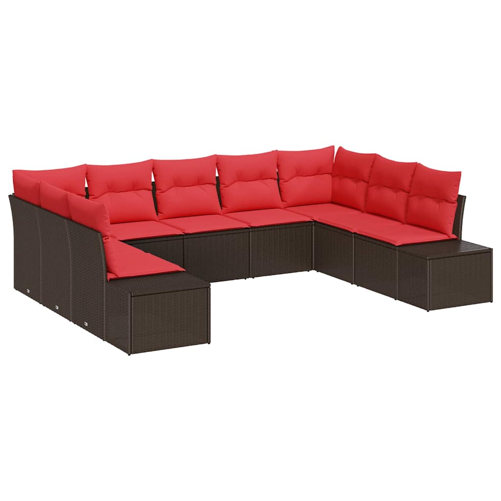 Gartensofa-set mit Kissen 9 pcs Braun Poly-Rattan