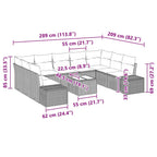 Gartensofa-set mit Kissen 10 pcs Schwarz Poly-Rattan
