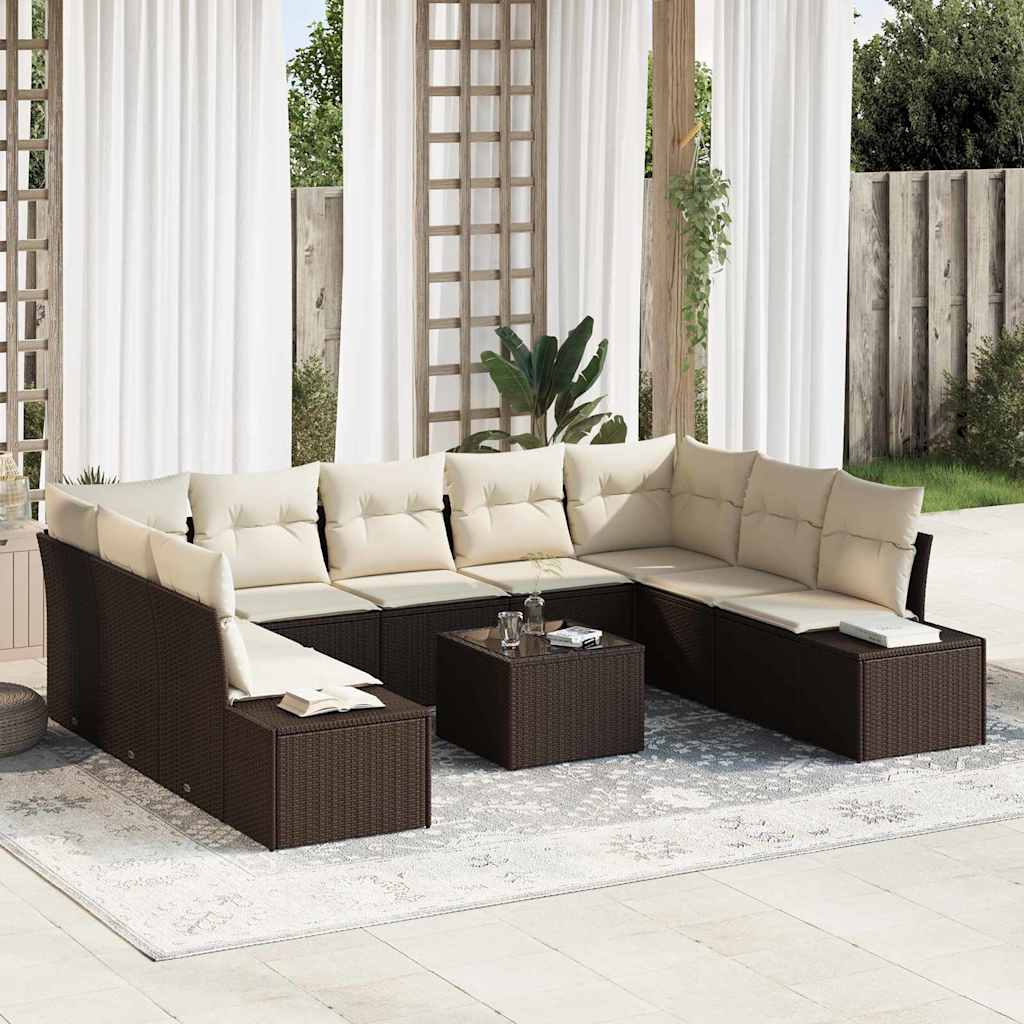 Gartensofa-set mit Kissen 10 pcs Braun Poly-Rattan