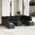 Gartensofa-set mit Kissen 10 pcs Schwarz Poly-Rattan