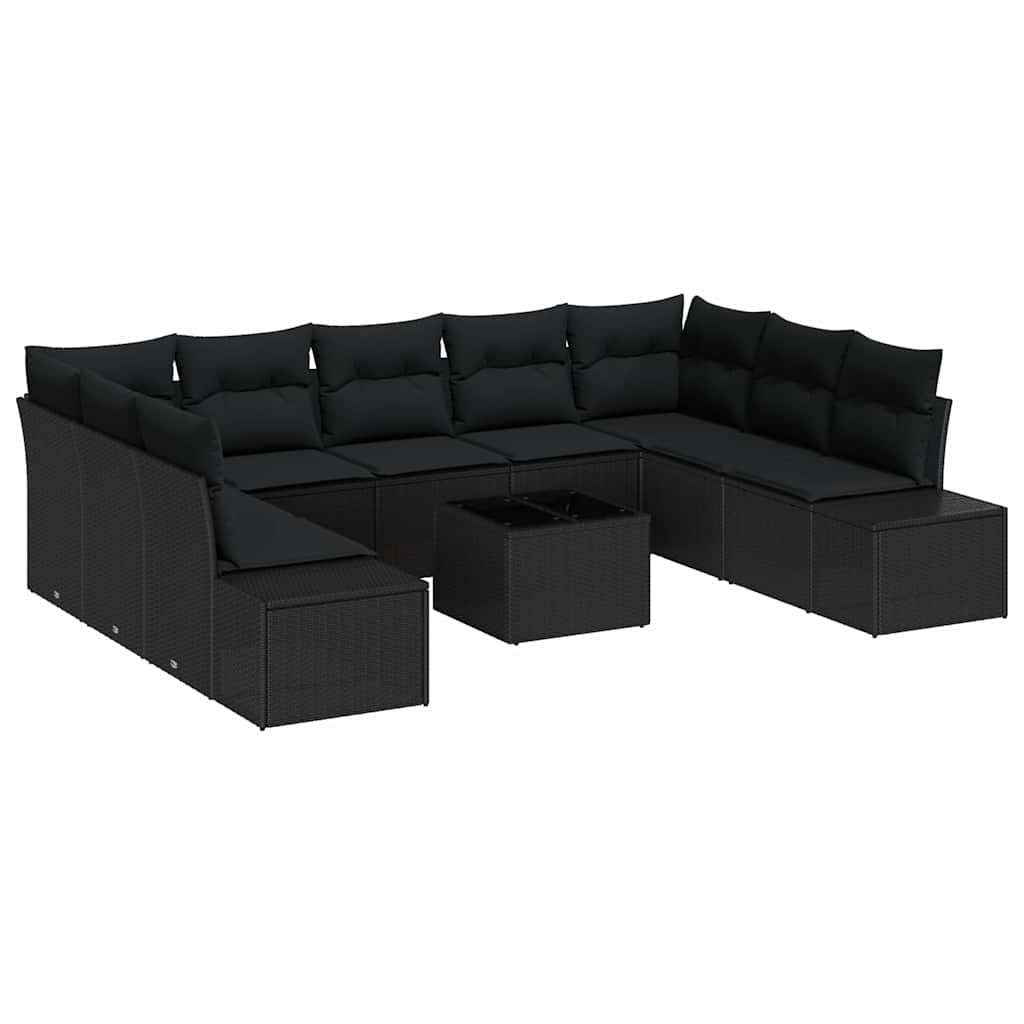 Gartensofa-set mit Kissen 10 pcs Schwarz Poly-Rattan