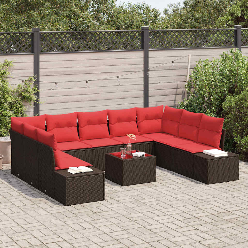 Gartensofa-set mit Kissen 10 pcs Braun Poly-Rattan