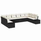 Gartensofa-set mit Kissen 10 pcs Schwarz Poly-Rattan