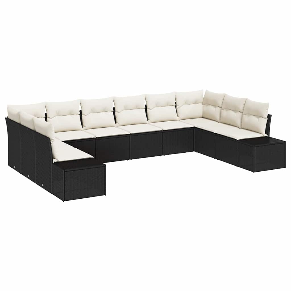 Gartensofa-set mit Kissen 10 pcs Schwarz Poly-Rattan