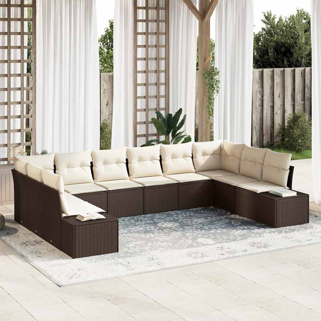 Gartensofa-set mit Kissen 10 pcs Braun Poly-Rattan