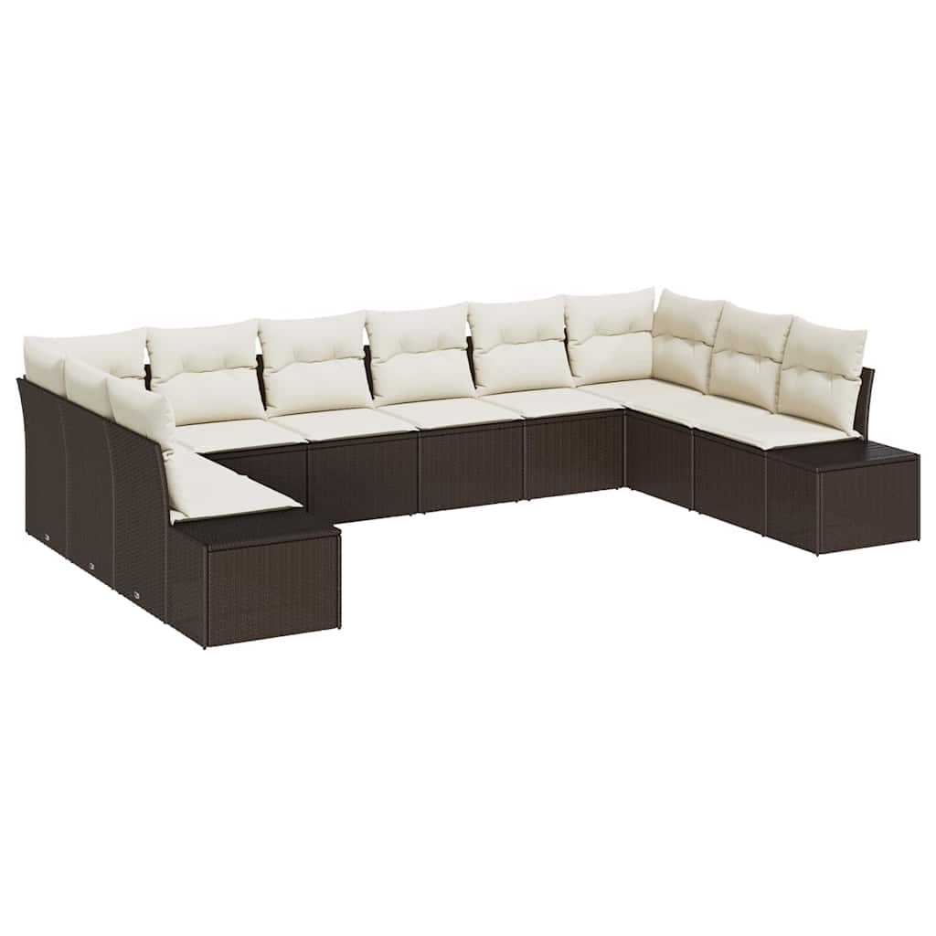 Gartensofa-set mit Kissen 10 pcs Braun Poly-Rattan