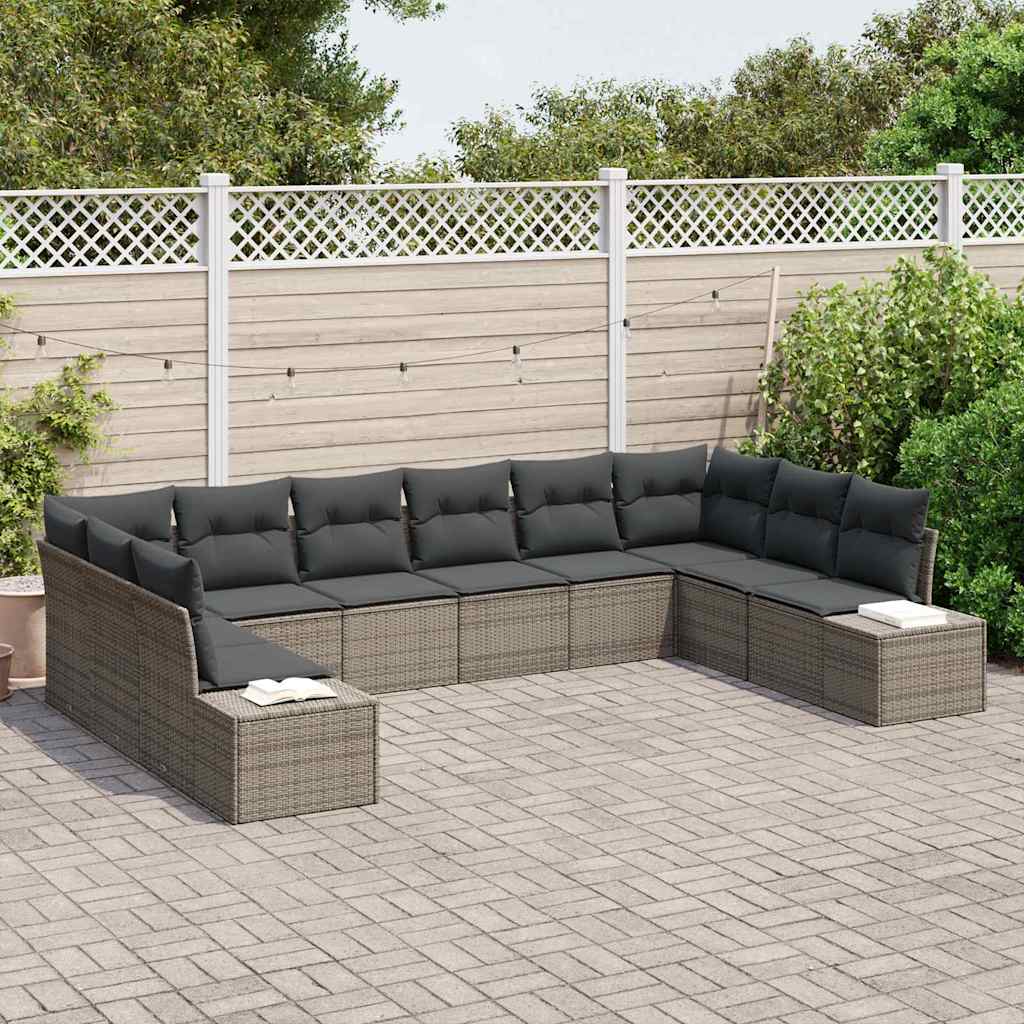 Gartensofa-set mit Kissen 10 pcs Grau Poly-Rattan