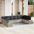 Gartensofa-set mit Kissen 10 pcs Hellgrau Poly-Rattan