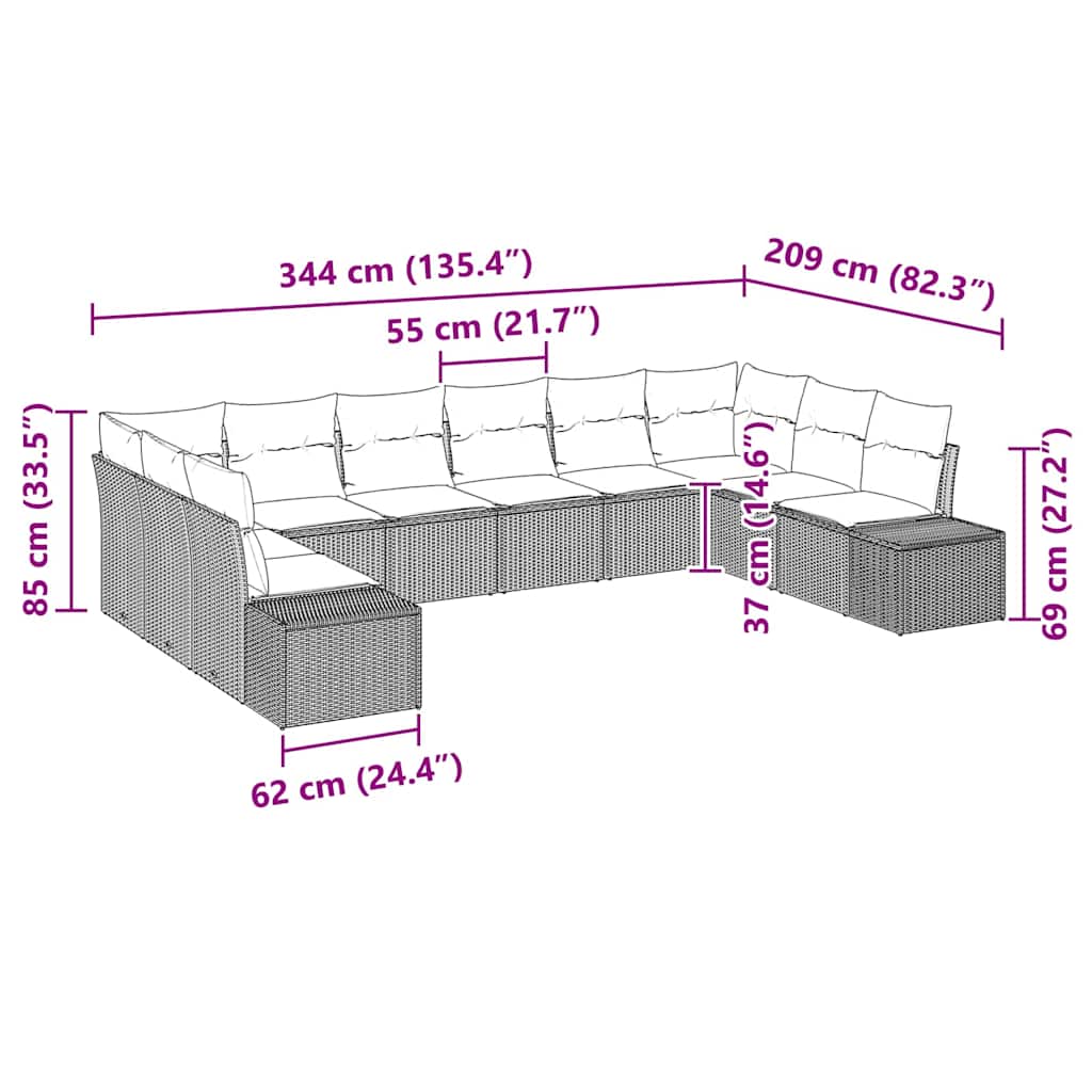 Gartensofa-set mit Kissen 10 pcs Hellgrau Poly-Rattan