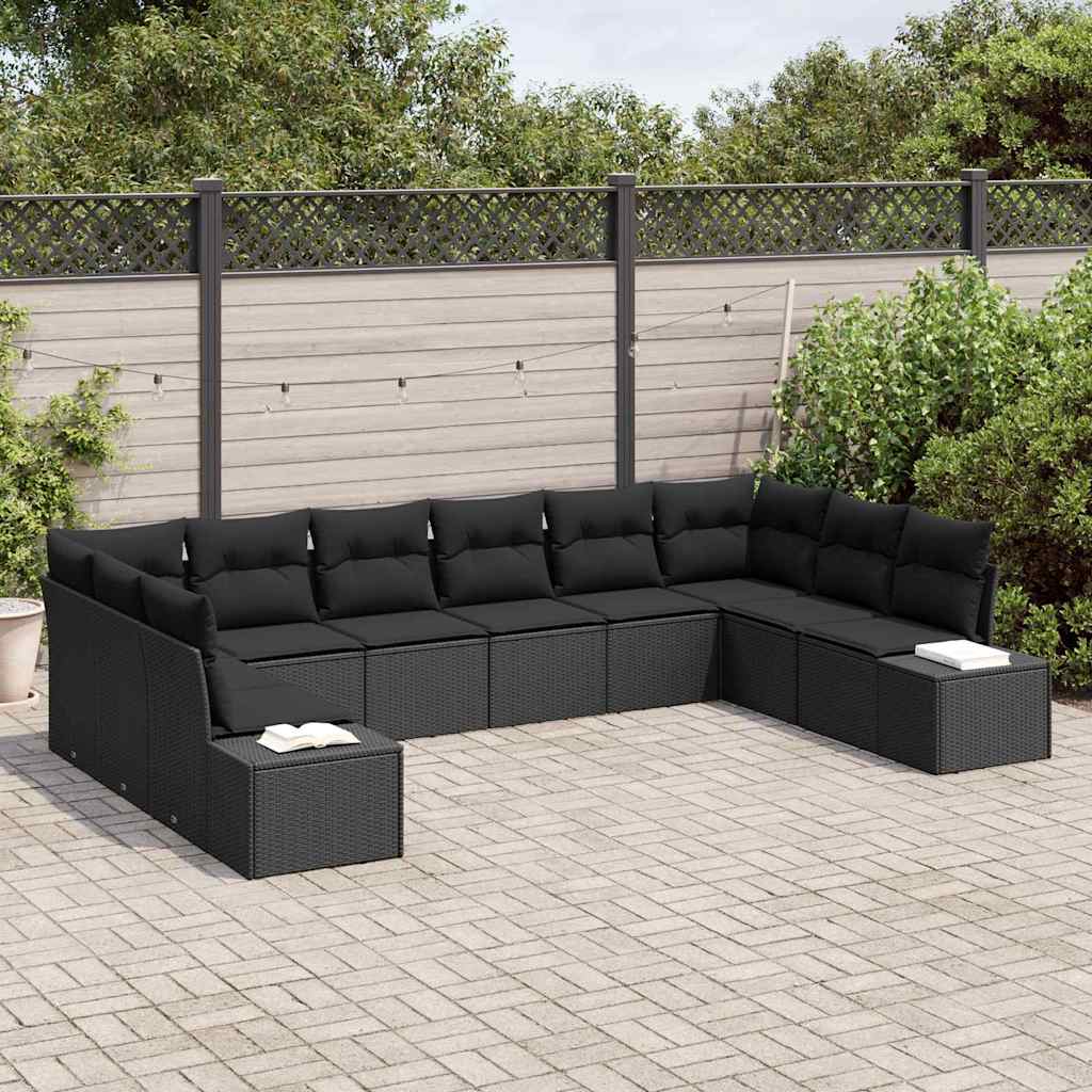 Gartensofa-set mit Kissen 10 pcs Schwarz Poly-Rattan