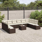 Gartensofa-set mit Kissen 11 pcs Braun Poly-Rattan