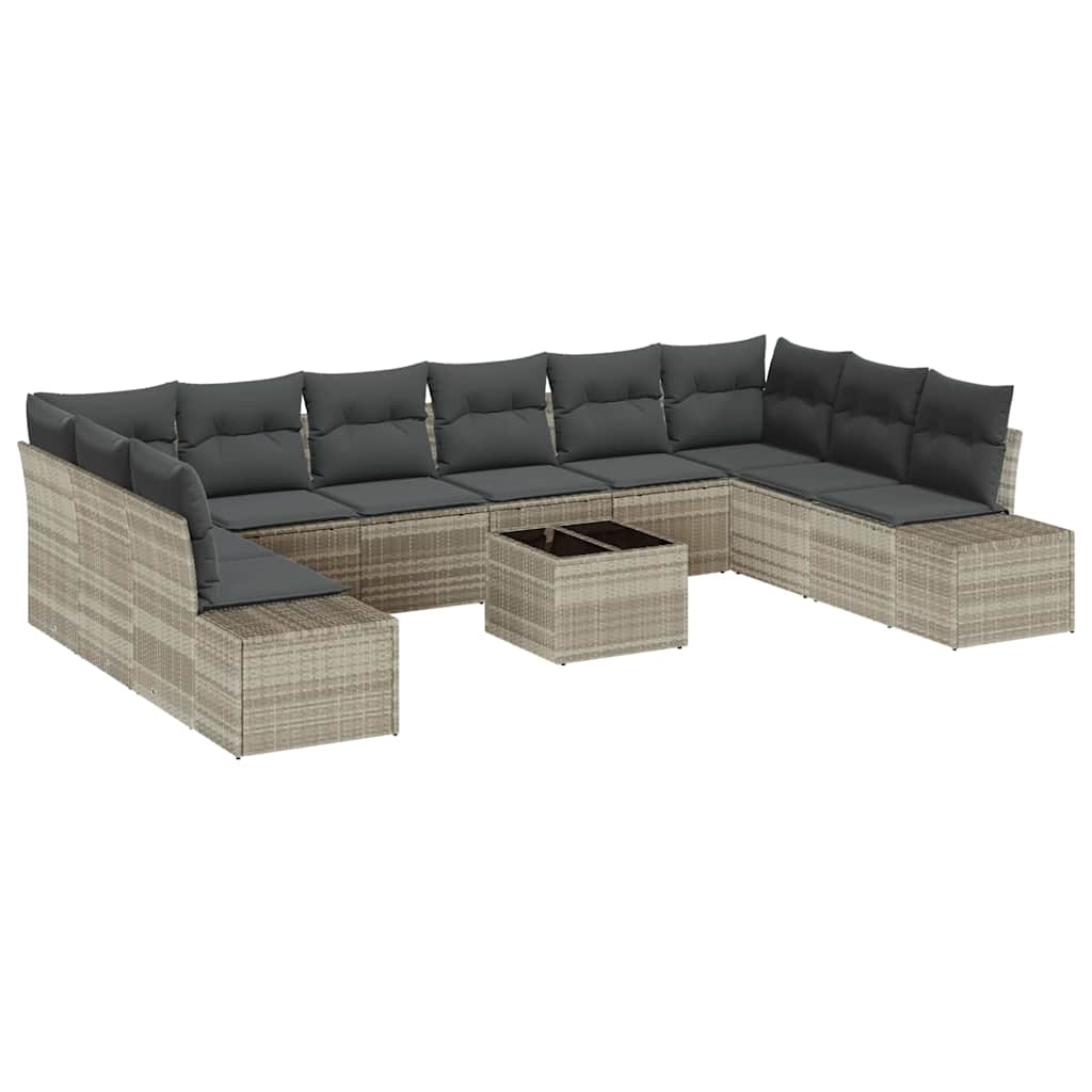 Gartensofa-set mit Kissen 11 pcs Hellgrau Poly-Rattan