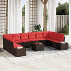 Gartensofa-set mit Kissen 11 pcs Braun Poly-Rattan