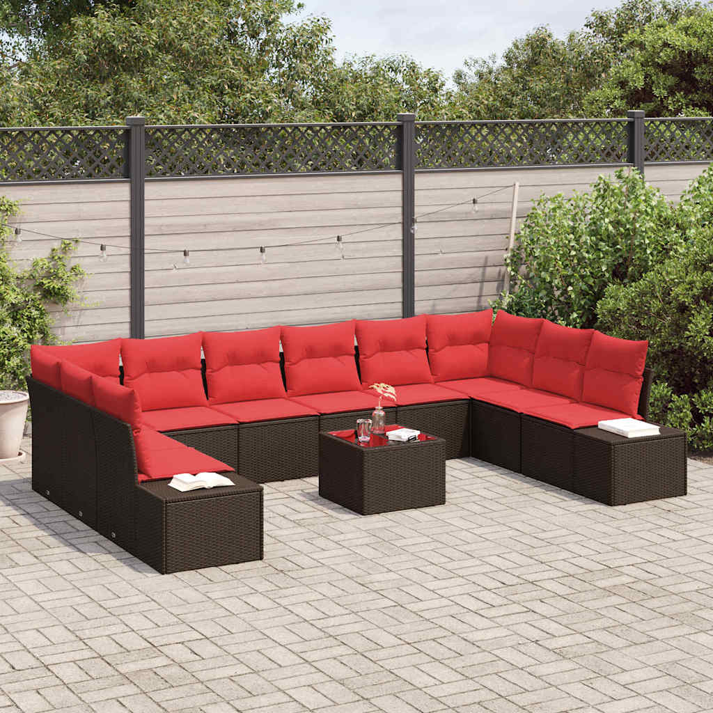 Gartensofa-set mit Kissen 11 pcs Braun Poly-Rattan