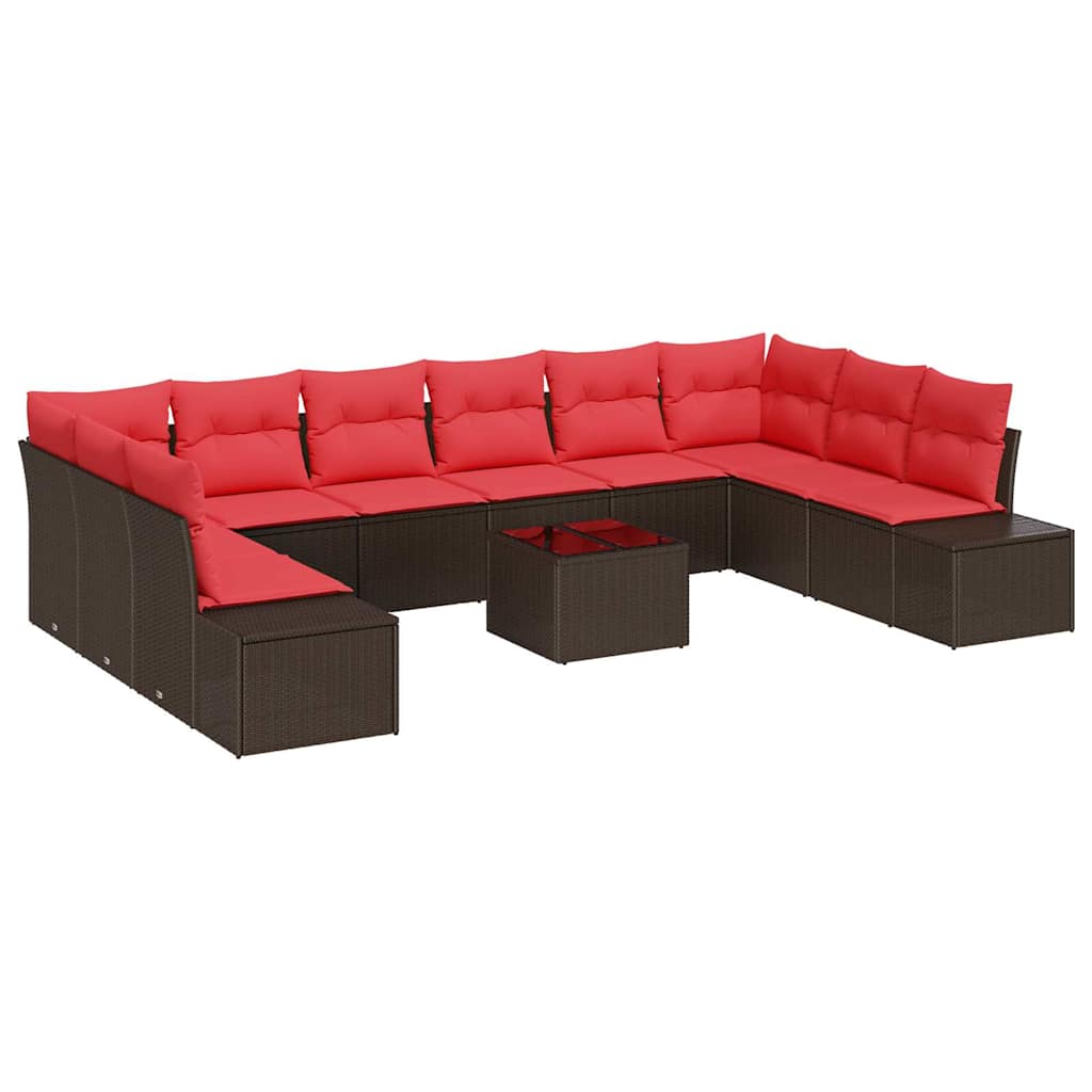 Gartensofa-set mit Kissen 11 pcs Braun Poly-Rattan