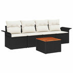Gartensofa-set mit Kissen 5 pcs Schwarz Poly-Rattan