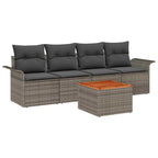 Gartensofa-set mit Kissen 5 pcs Grau Poly-Rattan