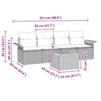Gartensofa-set mit Kissen 5 pcs Grau Poly-Rattan