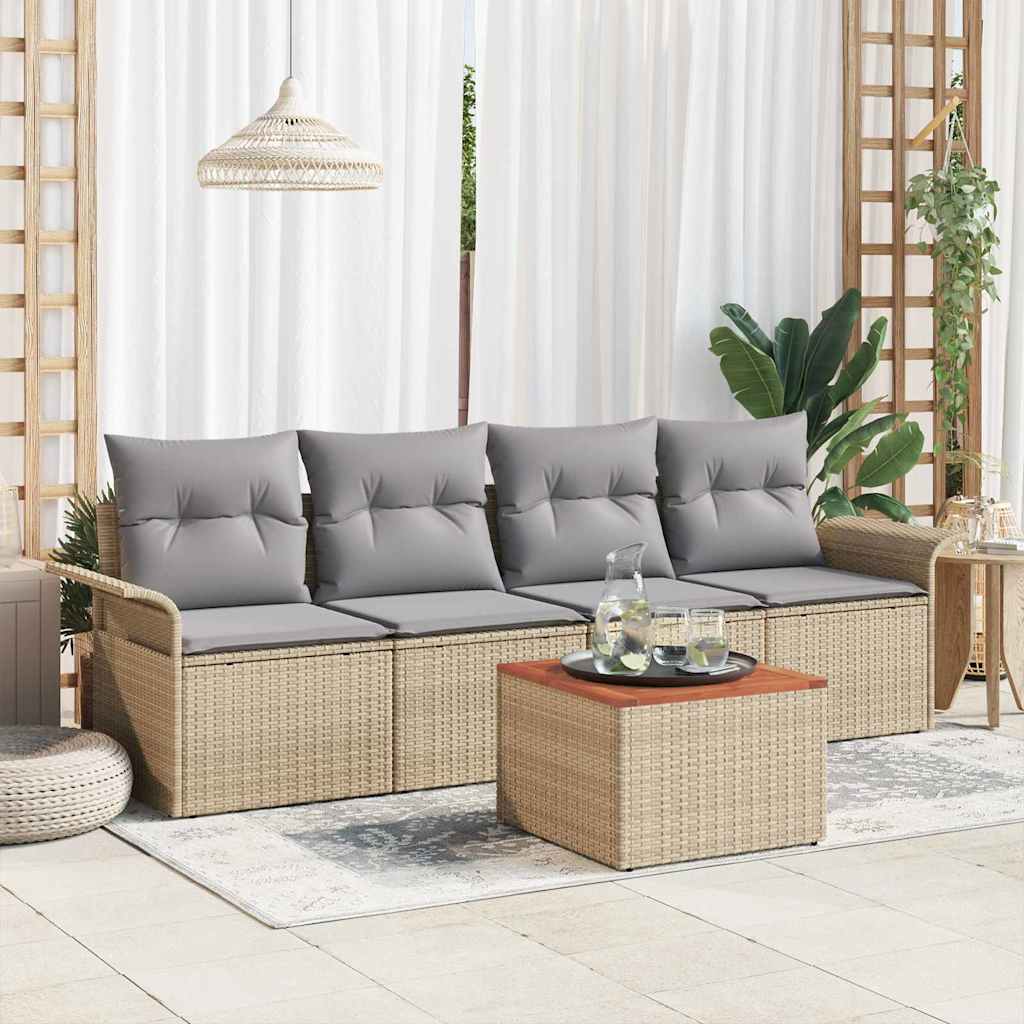 Gartensofa-set mit Kissen 5 pcs Beige Poly-Rattan