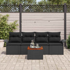 Gartensofa-set mit Kissen 5 pcs Schwarz Poly-Rattan