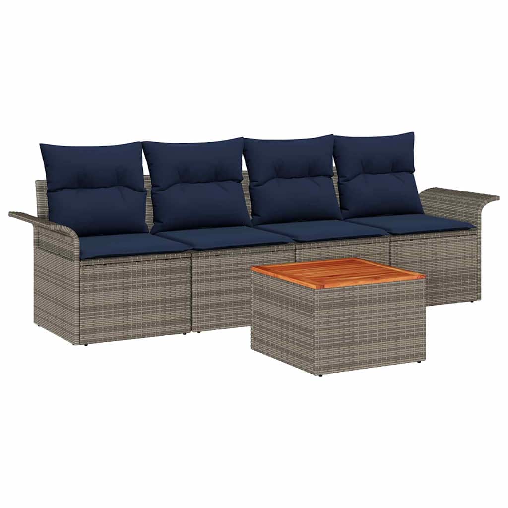 Gartensofa-set mit Kissen 5 pcs Grau Poly-Rattan
