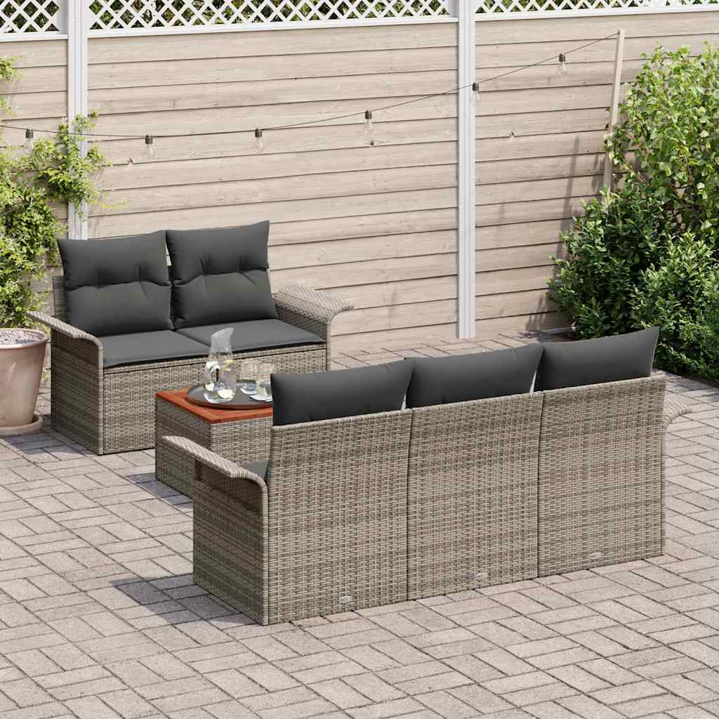 Gartensofa-set mit Kissen 6 pcs Grau Poly-Rattan