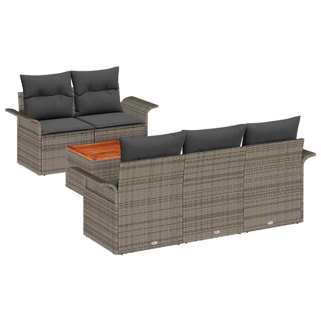 Gartensofa-set mit Kissen 6 pcs Grau Poly-Rattan