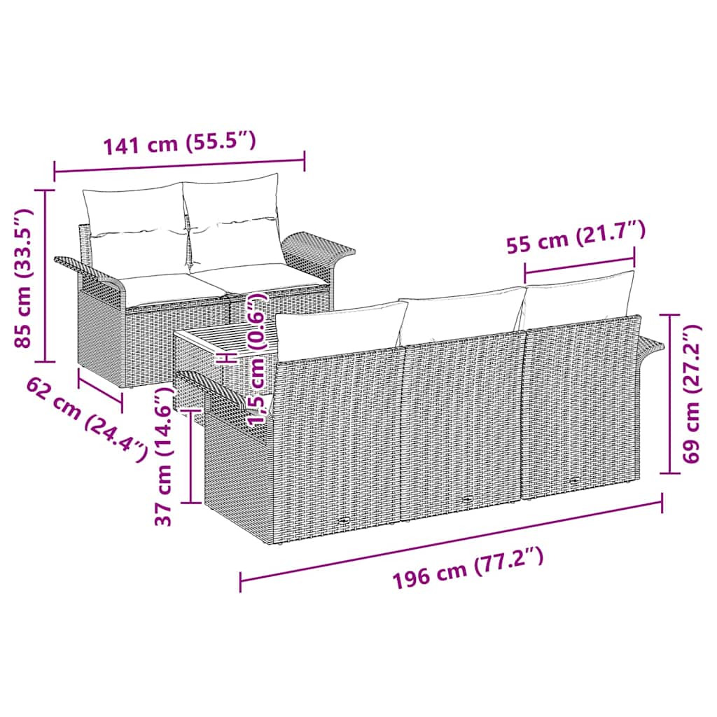 Gartensofa-set mit Kissen 6 pcs Grau Poly-Rattan