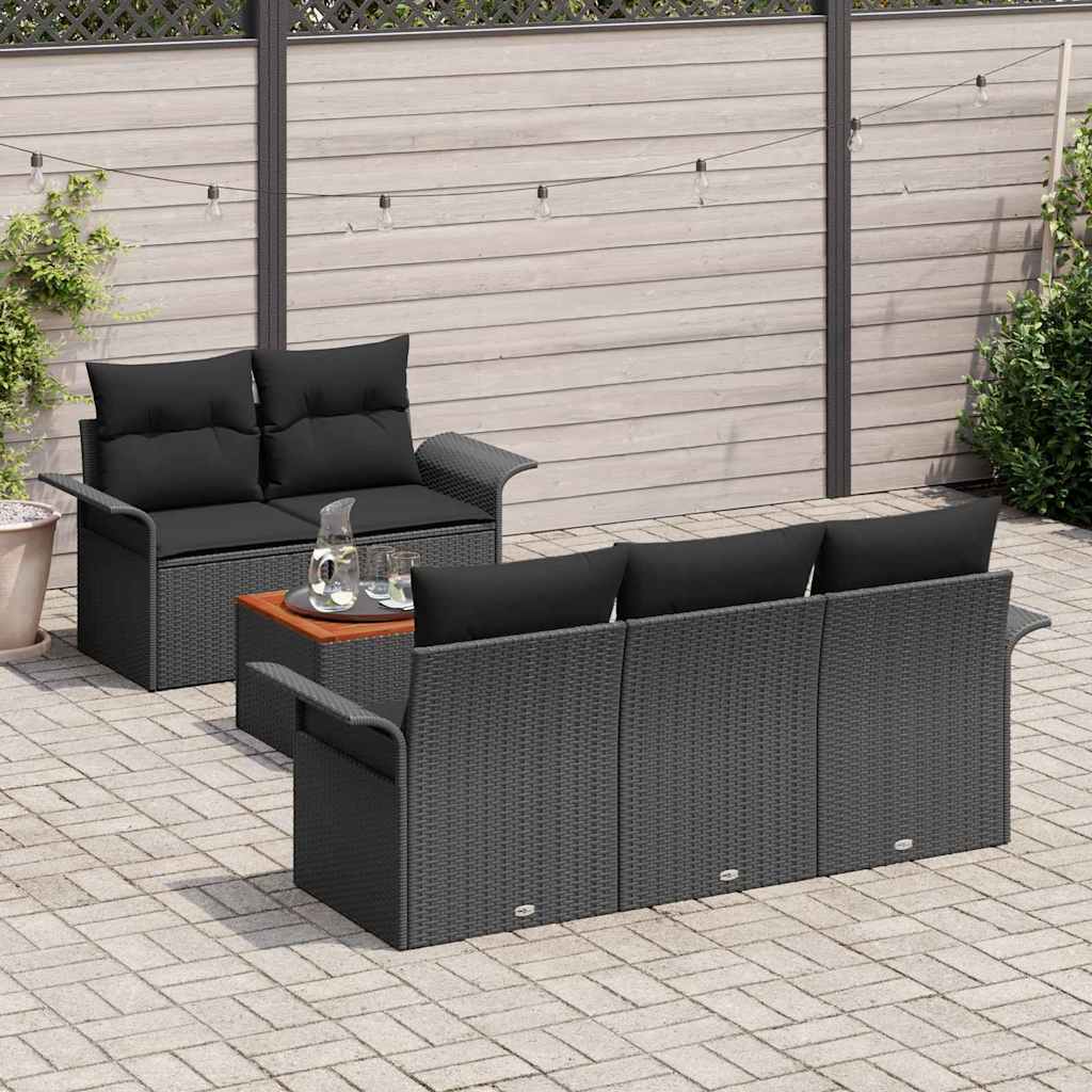 Gartensofa-set mit Kissen 6 pcs Schwarz Poly-Rattan