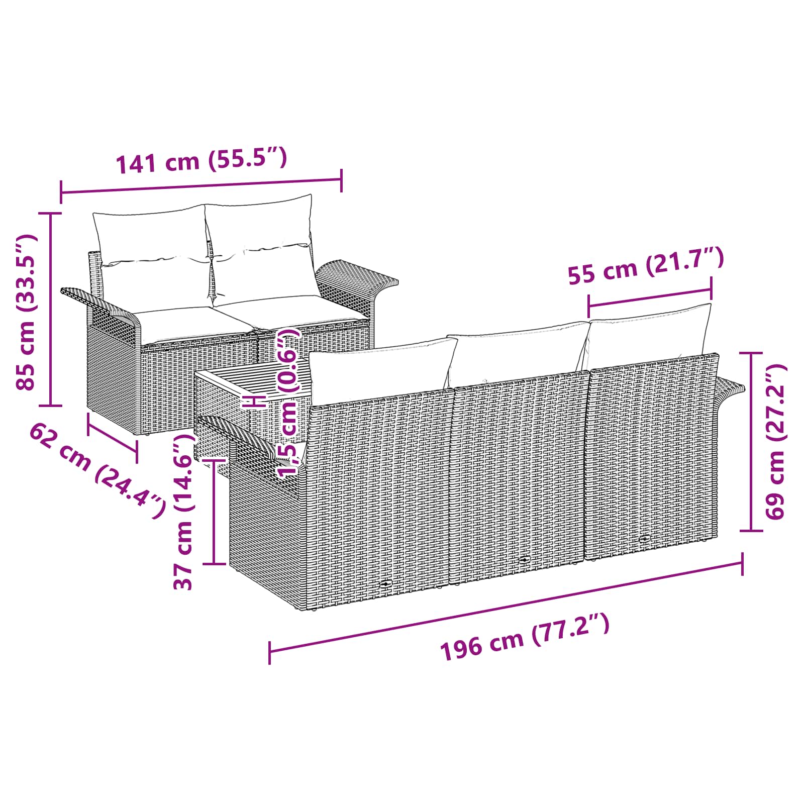 Gartensofa-set mit Kissen 6 pcs Grau Poly-Rattan