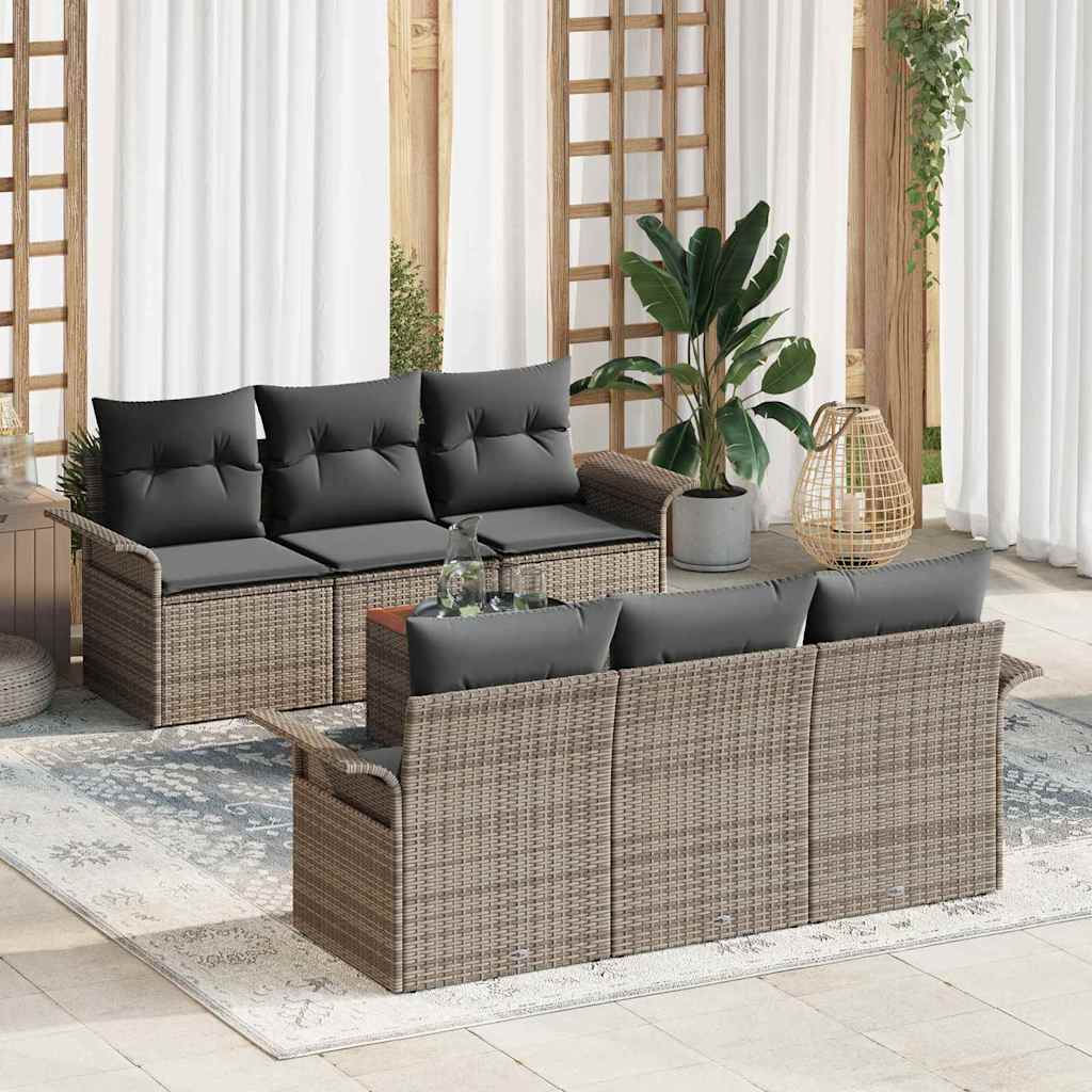 Gartensofa-set mit Kissen 7 pcs Grau Poly-Rattan