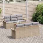Gartensofa-set mit Kissen 7 pcs Beige Poly-Rattan