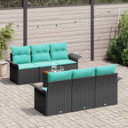 Gartensofa-set mit Kissen 7 pcs Schwarz Poly-Rattan