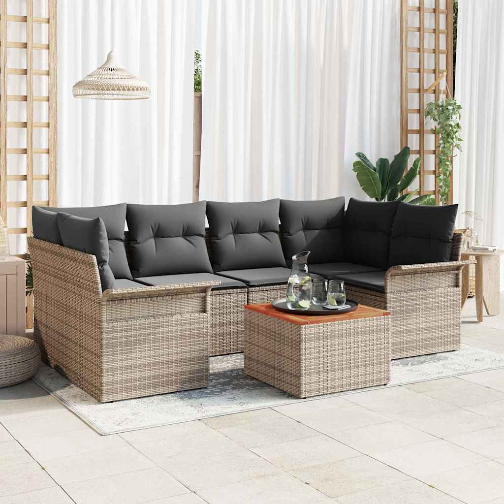Gartensofa-set mit Kissen 7 pcs Grau Poly-Rattan