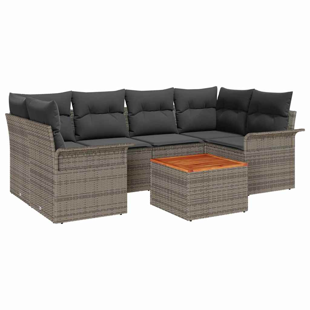 Gartensofa-set mit Kissen 7 pcs Grau Poly-Rattan
