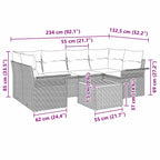 Gartensofa-set mit Kissen 7 pcs Grau Poly-Rattan