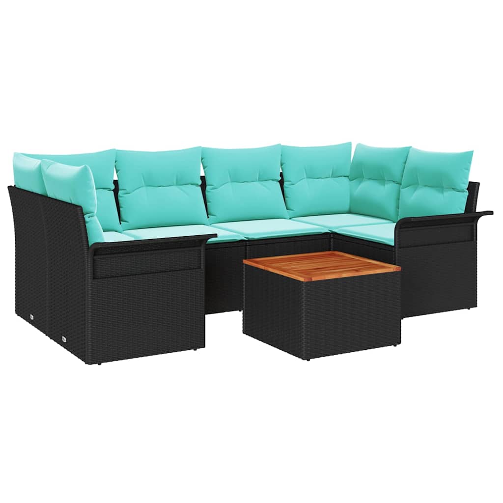 Gartensofa-set mit Kissen 7 pcs Schwarz Poly-Rattan