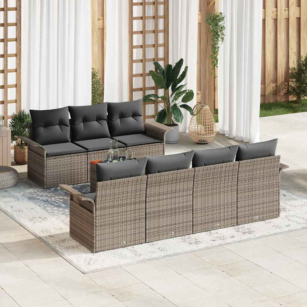 Gartensofa-set mit Kissen 8 pcs Grau Poly-Rattan