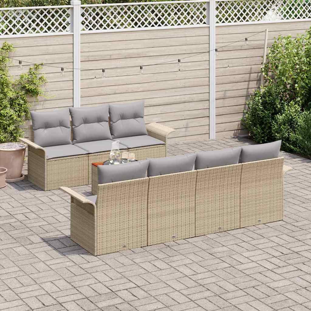 Gartensofa-set mit Kissen 8 pcs Beige Poly-Rattan