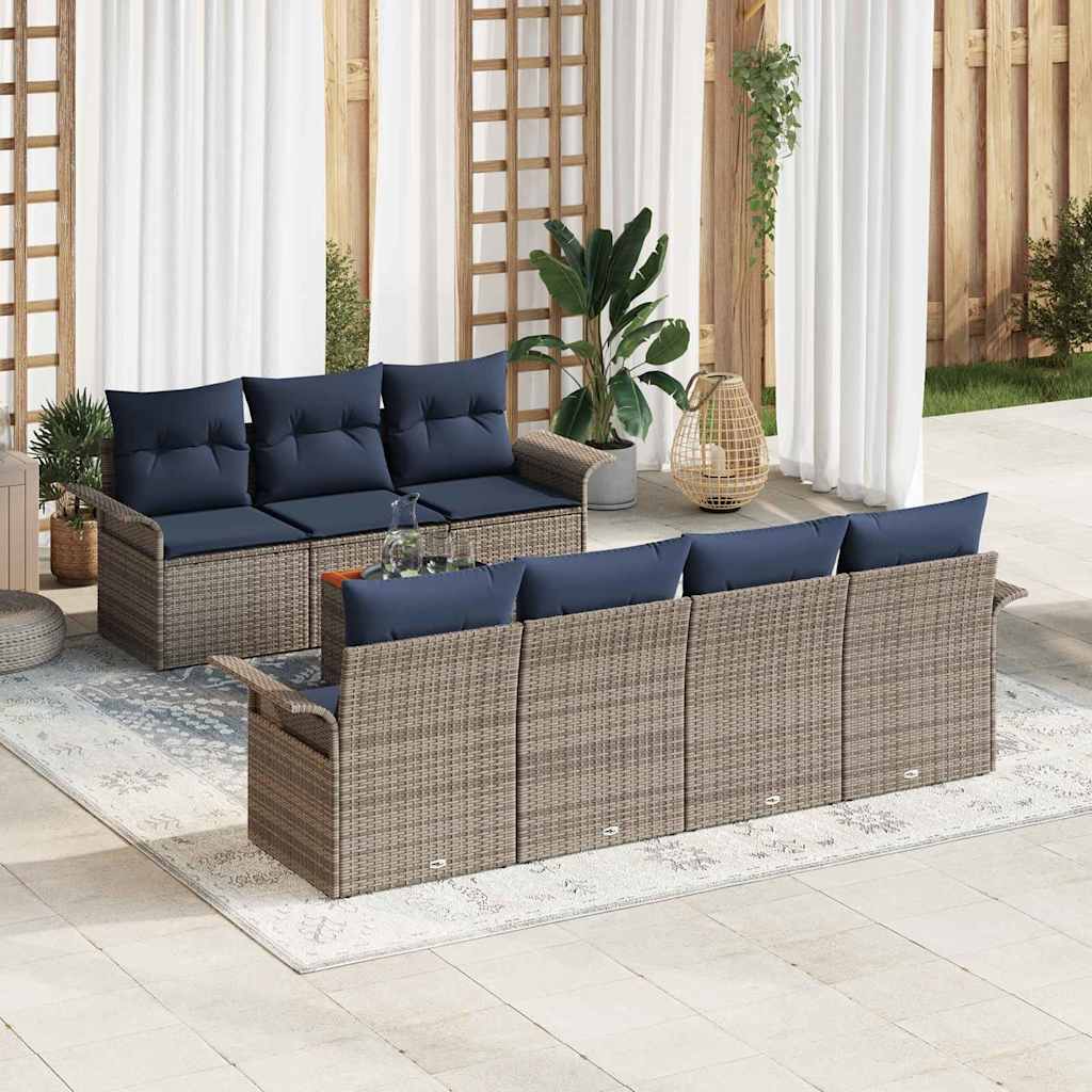 Gartensofa-set mit Kissen 8 pcs Grau Poly-Rattan