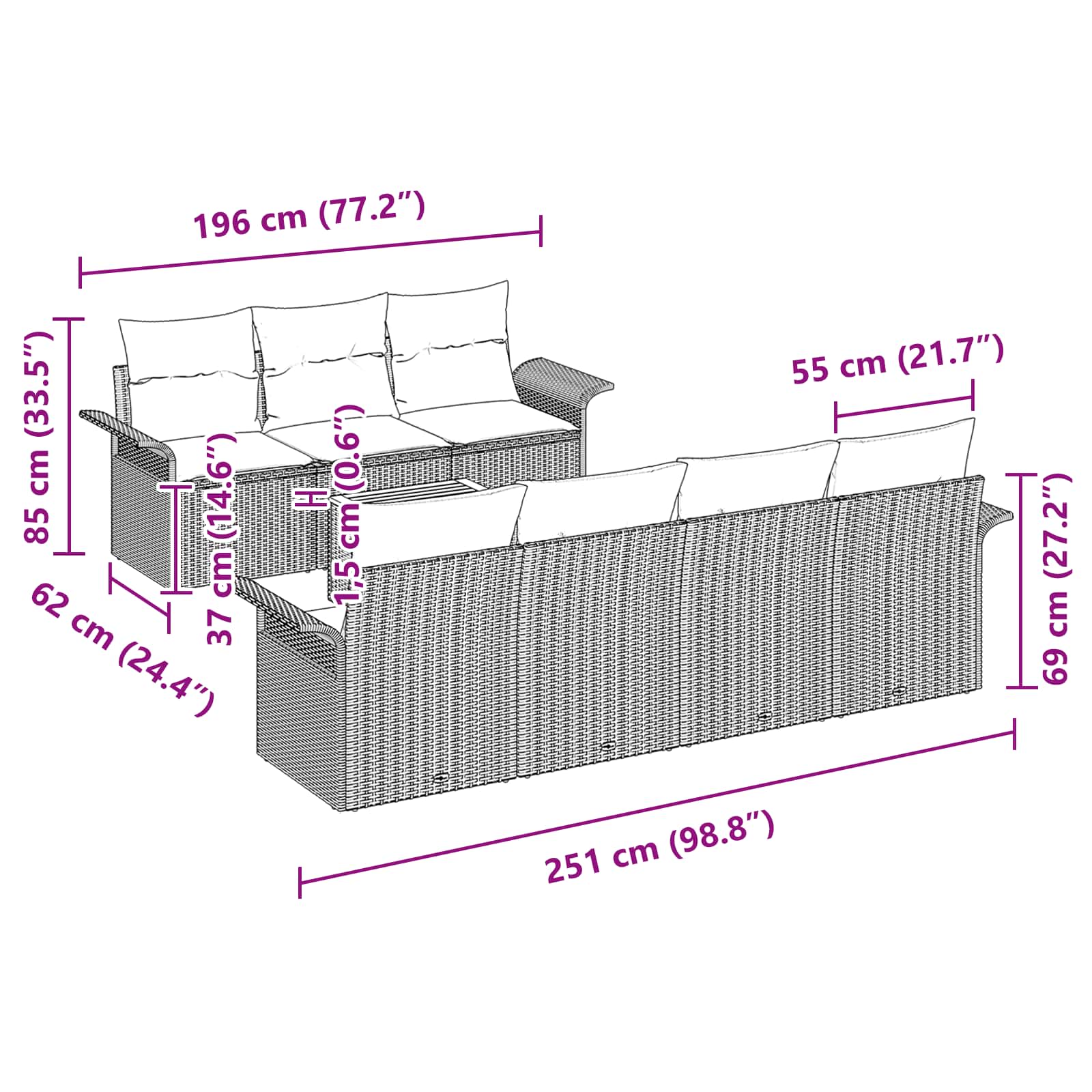 Gartensofa-set mit Kissen 8 pcs Schwarz Poly-Rattan